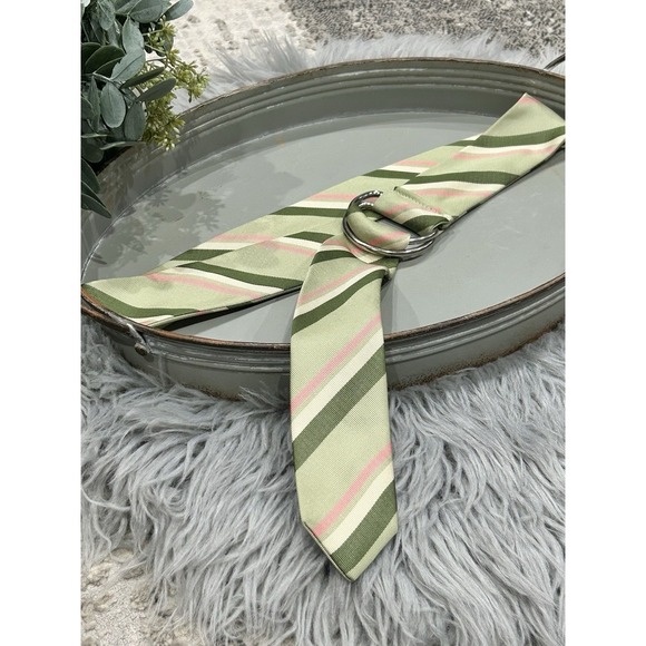 J. Crew D-Ring Ribbon Belt Pink Green Tan Striped Vintage Tie Belt 45" - Picture 3 of 4